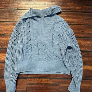 Pink Rose Light Blue Cowl Neck Sweater